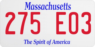 MA license plate 275EO3