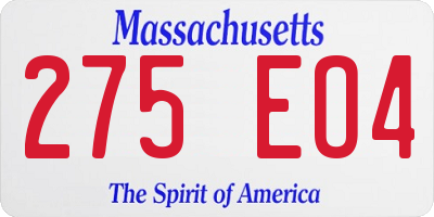 MA license plate 275EO4