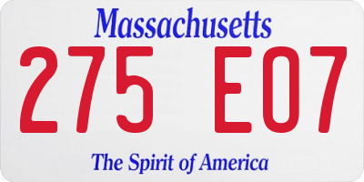 MA license plate 275EO7