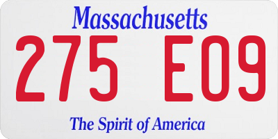 MA license plate 275EO9