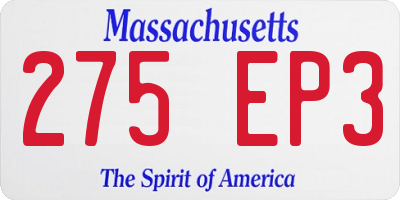 MA license plate 275EP3
