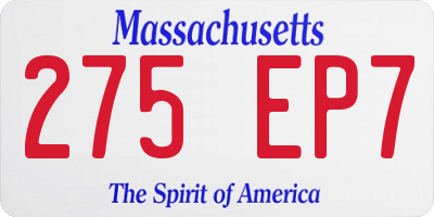 MA license plate 275EP7