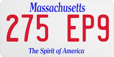 MA license plate 275EP9