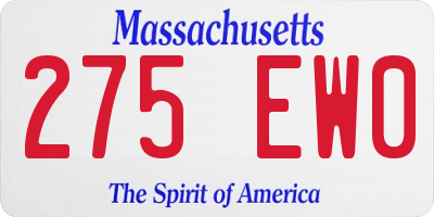 MA license plate 275EW0