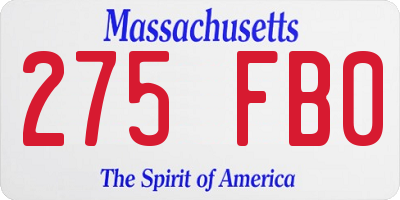 MA license plate 275FB0