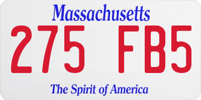 MA license plate 275FB5