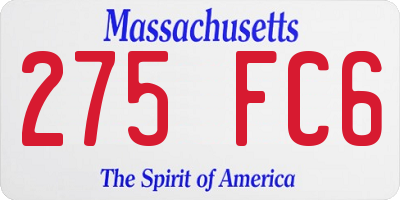 MA license plate 275FC6