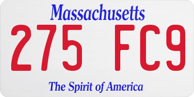MA license plate 275FC9
