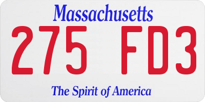 MA license plate 275FD3