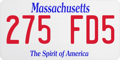 MA license plate 275FD5