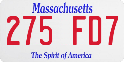 MA license plate 275FD7