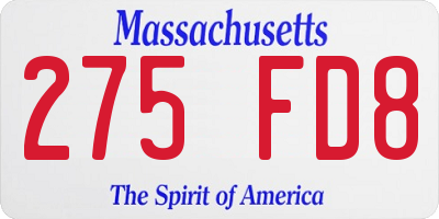 MA license plate 275FD8