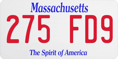 MA license plate 275FD9