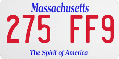 MA license plate 275FF9