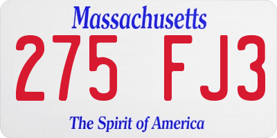 MA license plate 275FJ3