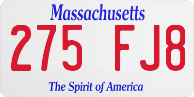 MA license plate 275FJ8
