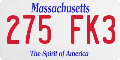 MA license plate 275FK3