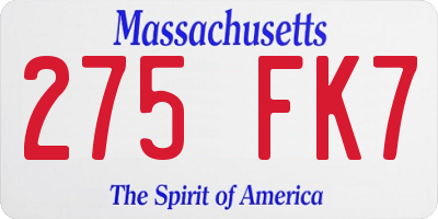 MA license plate 275FK7