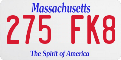 MA license plate 275FK8