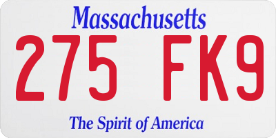 MA license plate 275FK9