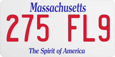 MA license plate 275FL9