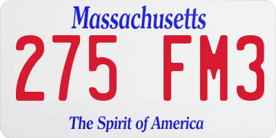 MA license plate 275FM3