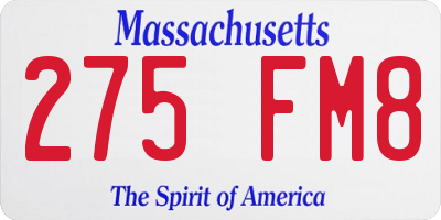 MA license plate 275FM8