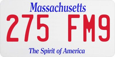 MA license plate 275FM9