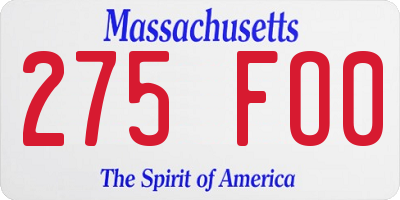 MA license plate 275FO0