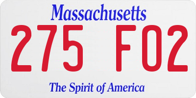 MA license plate 275FO2