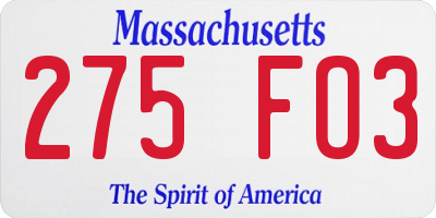 MA license plate 275FO3