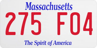 MA license plate 275FO4