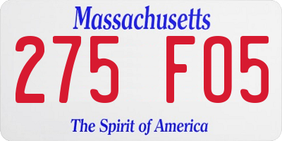 MA license plate 275FO5
