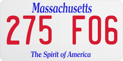 MA license plate 275FO6