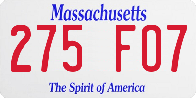 MA license plate 275FO7