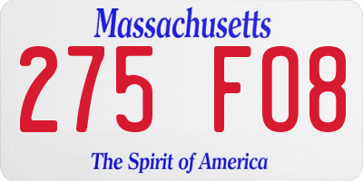 MA license plate 275FO8