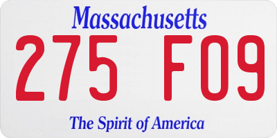 MA license plate 275FO9