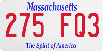 MA license plate 275FQ3