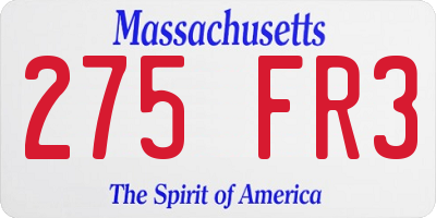 MA license plate 275FR3