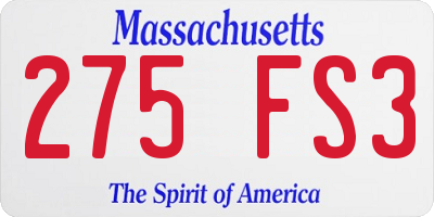 MA license plate 275FS3