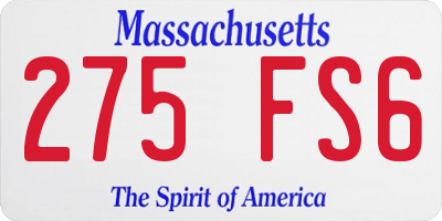 MA license plate 275FS6