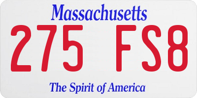 MA license plate 275FS8