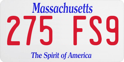MA license plate 275FS9
