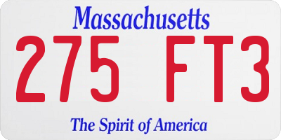 MA license plate 275FT3