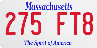 MA license plate 275FT8