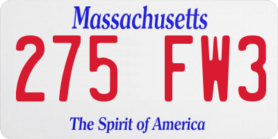 MA license plate 275FW3
