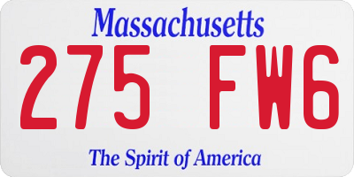 MA license plate 275FW6