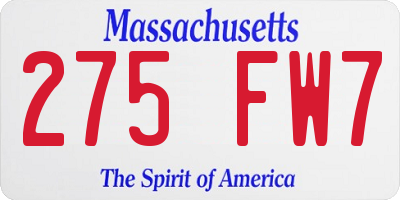 MA license plate 275FW7