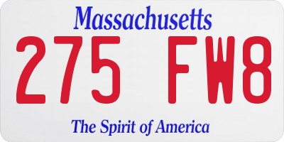 MA license plate 275FW8
