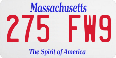 MA license plate 275FW9